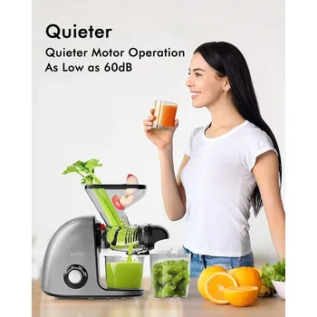 SiFENE Slow Masticating Cold Press Juicer Machines for Fruit & Vegetable, Juice Yield Maker Extractor with Dual Mouth, Gray 5