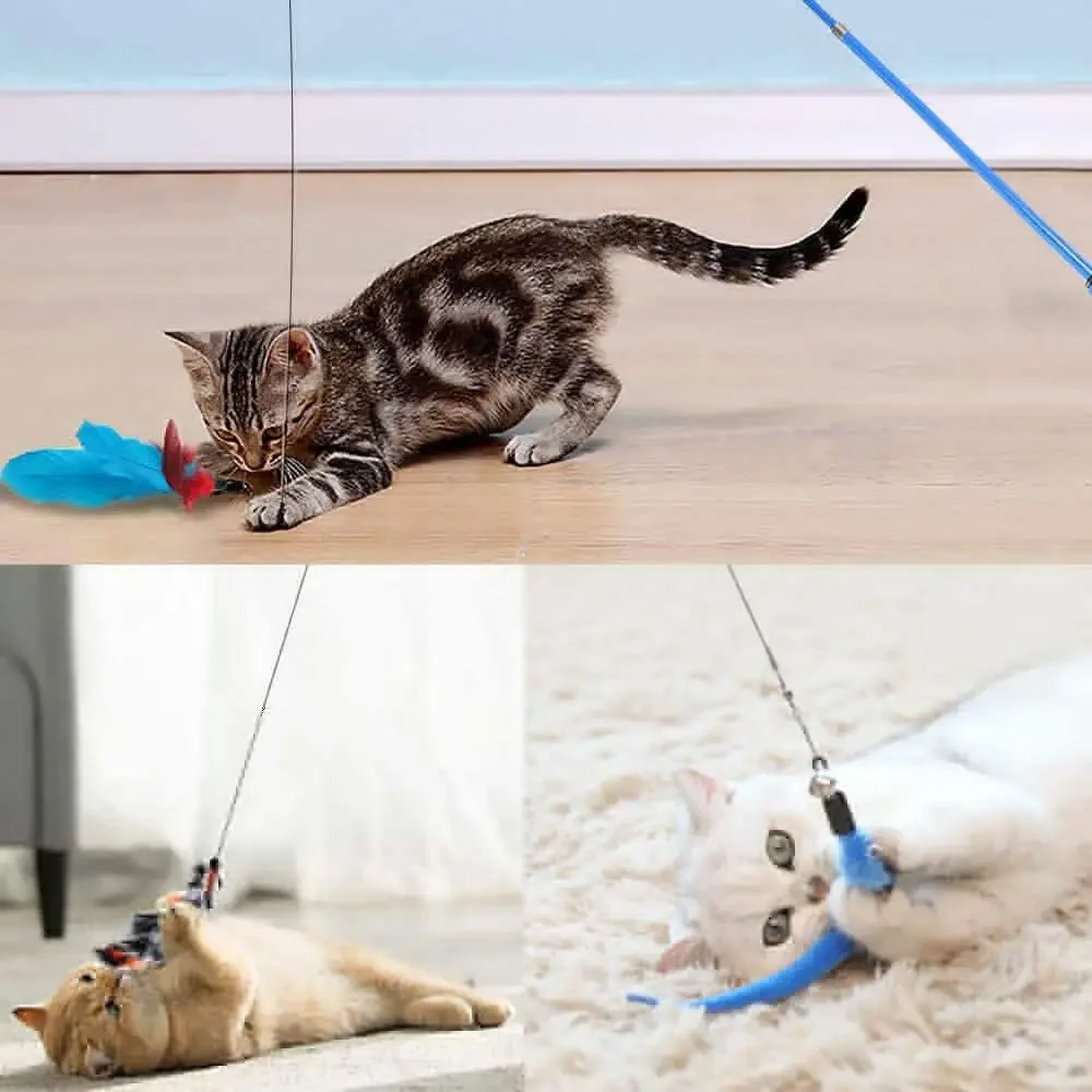 Cat Teaser Toy 12Pcs Replacement Cat Feather Toy Set Cat Teaser Wand Toy for Kitten Interactive Training Playing Stick Supplies
