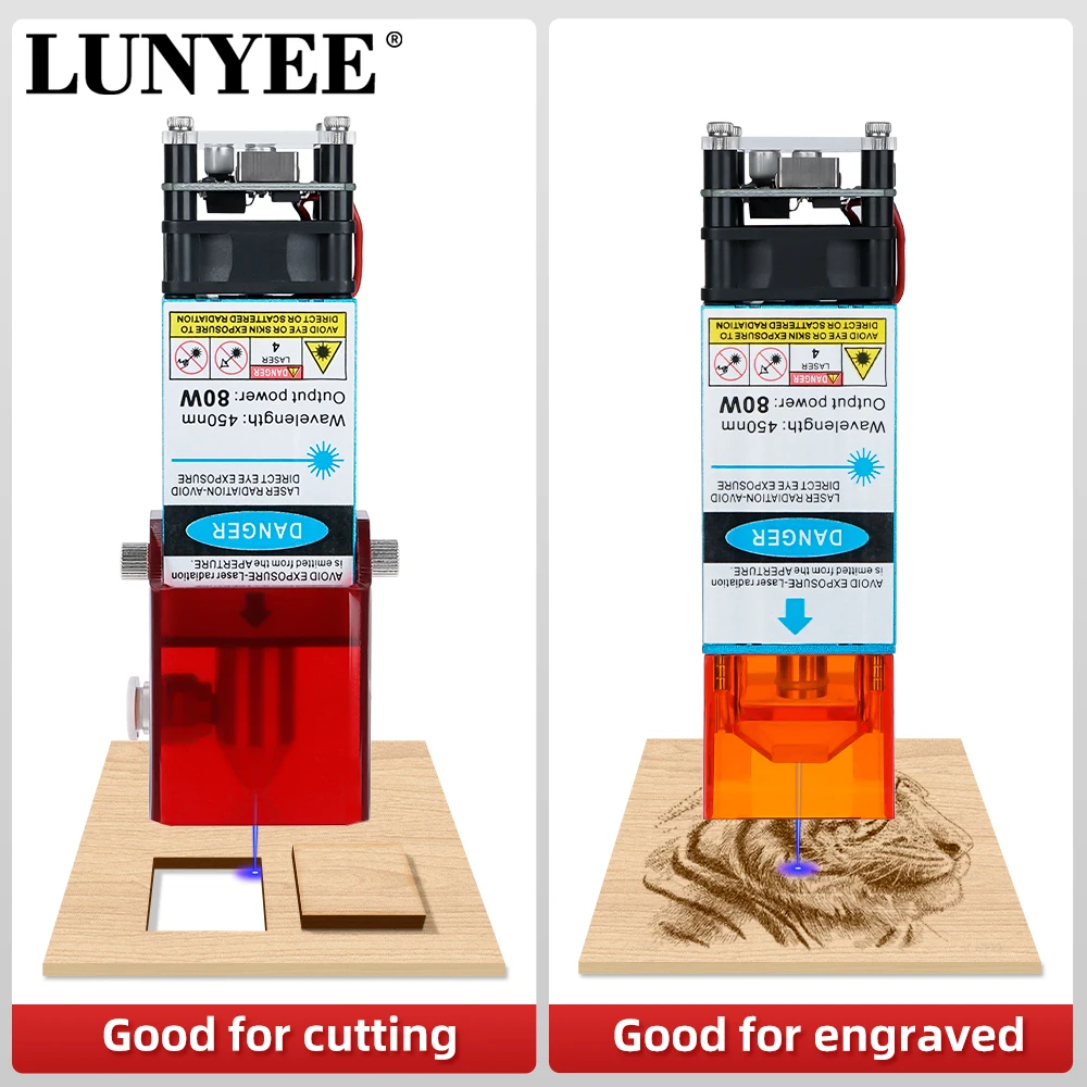 LUNYEE Laser Module 80W With Air Assist 450nm Blue Laser Head TTL Module For CNC Laser Cutting Machine DIY Laser Engraver Tools