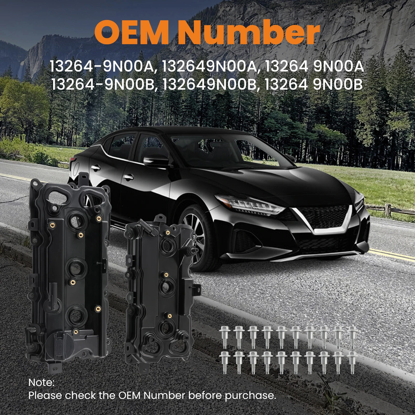 2pcs Cam Rocker Cover W/Gasket Screw Oil Cap Engine Valve Cover Wear Resist Camshaft Rocker Cover OE 13264-9N00A 13264-9N00B