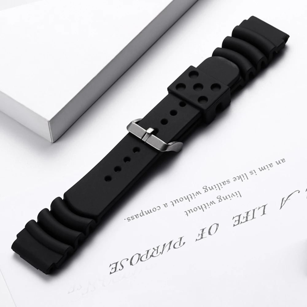 남성용 실리콘 워치밴드 20mm 22mm, 다이빙 고무 시계 스트랩, 실버 스테인레스 스틸 버클, 인기 시계 교체 스트랩