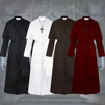 New Medieval Vintage Priest Uniform Robe Halloween Men Pope Pastor Cloak Cape Cosplay Costume Renaissance Monk Robe Clergy Sets