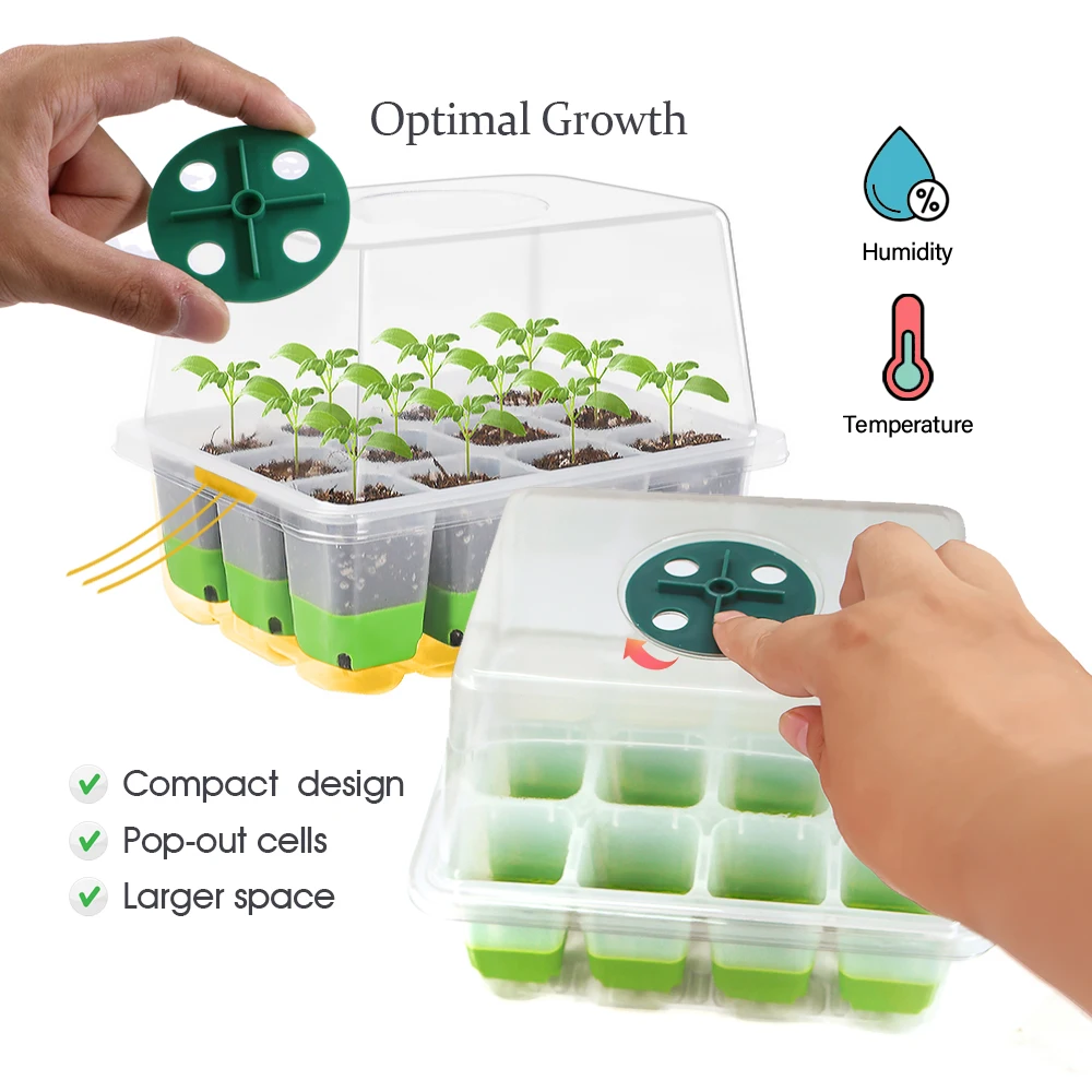 Seed Starter Tray with Transparent Cover & Adjustable Vents 12-Cell Flexible TPE for Seedling Transplanting Indoor Germination