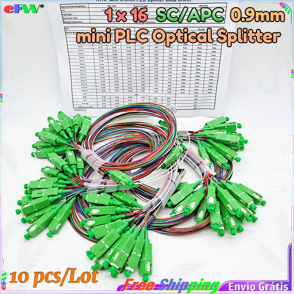 

10 шт. оптический разветвитель PLC SC/APC 1x16 mini 0,9 мм цветное волокно 1*16 FTTH волоконно-технические соединители 1-to-16 разветвители