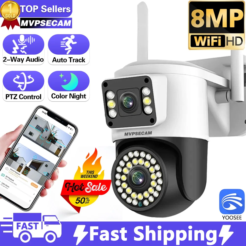 8Mp 4K Hd Ip Camera Outdoor Wifi Dual Lensdual Screen Ptz Camera 4Mp Auto Tracking Cctv Security Videosorveglianza Yoosee App