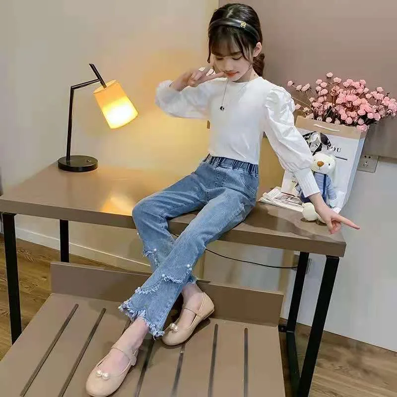 Kids Jeans Girl Wide leg pants Girls Jeans Elastic Waist Jeans For Girls  Spring Autumn Casual Clothes For Girls 5 7 9 11 13 LJ201127