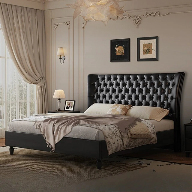 180x200cm black Headboard Double bed king size modern wooden bed frame full size Artificial Leather luxury bedroom Furniture 3 180x200cm black Headboard Double bed king size modern wooden bed frame full size Artificial Leather luxury bedroom Furniture 3