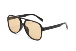 Vintage Chic Double - Beam Retro Square Aviator Sunglasses (BLACK)