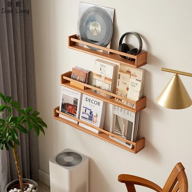 

Cherry Wood Wall Shelf Solid Wood Book And Newspaper Rack Magazine Rack Living Room Wall Wooden Newspaper Storage Partition