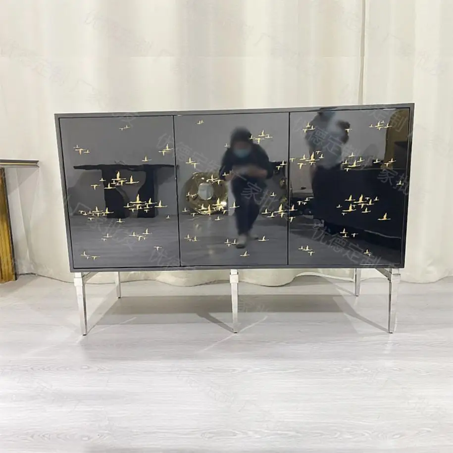 

Factory Direct Sales Modern Minimalist Stainless Steel Base Restaurant Black Sideboard