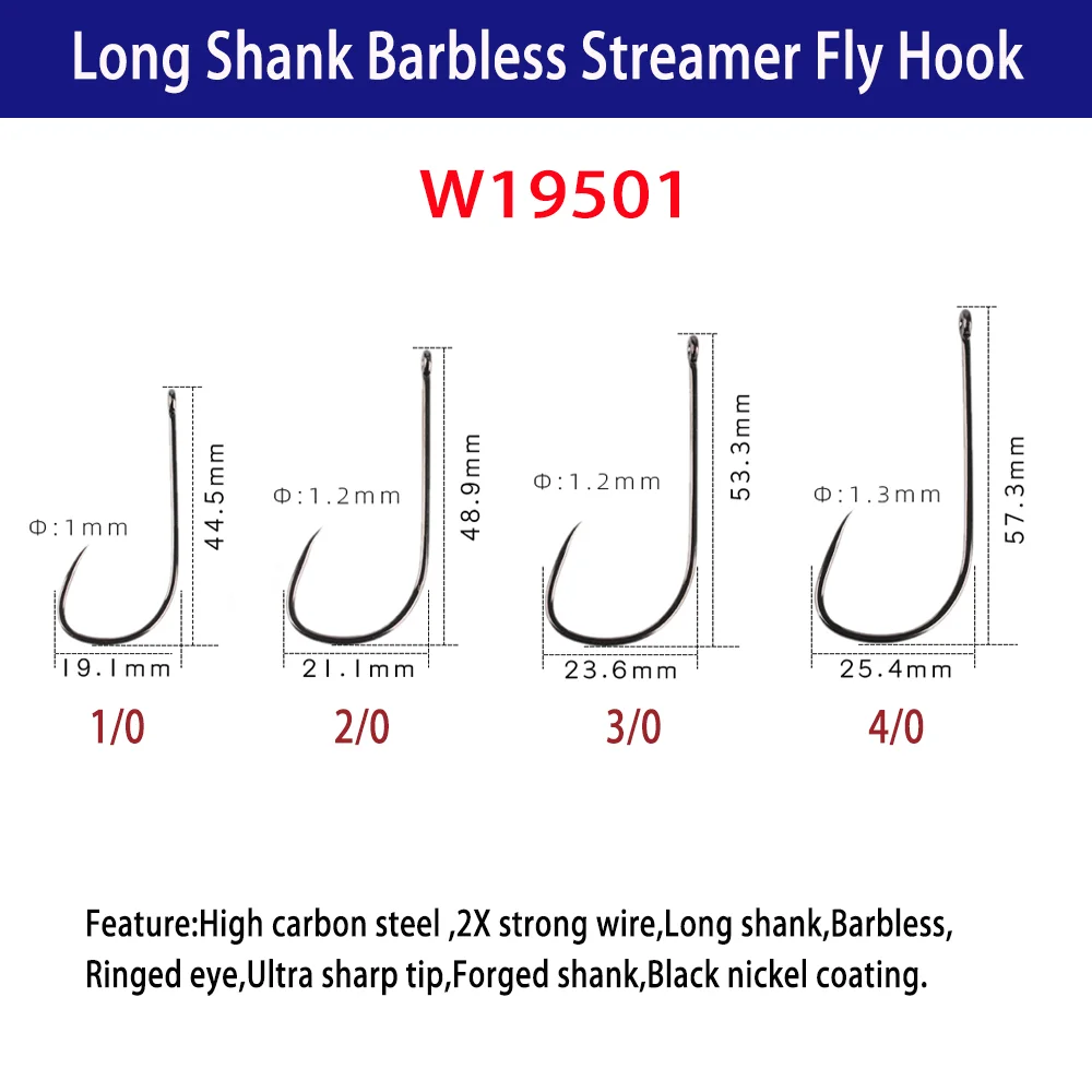 1#-5/0 High Carbon Steel Barbless Fishing Hook Big Game Streamer Fly Hook  Saltwater Freshwater Fishhook Pike Bass Fishing Tackle