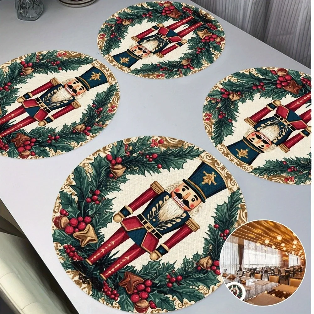 Creative Round Christmas Placemat Santa Claus snowflakes Anti-slip Table Mats 38cm Absorbent Christmas Decor Tablecloth