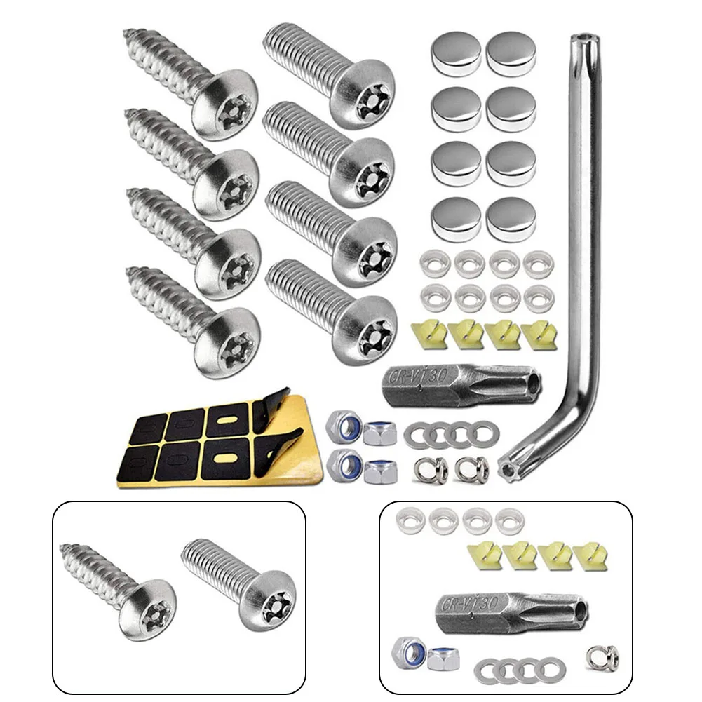 Car Anti Theft License Plate Screws License Plate Security Screws For Fastening Frame Cover Bolts Exterior Accessories 1 Set