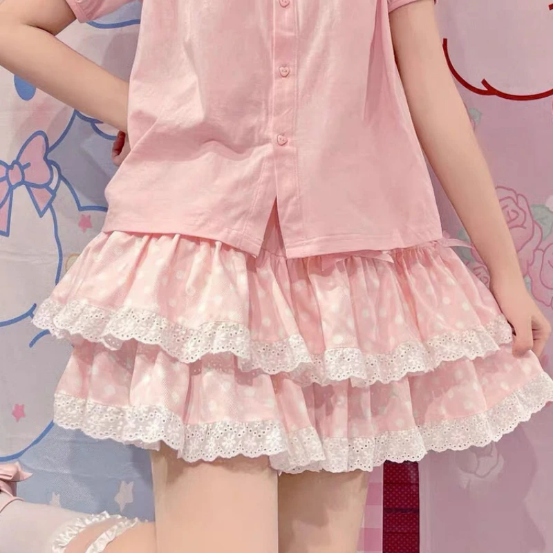 Summer Sweet Bow Lolita Cake Skirts Womens Kawai Lace Ruffles Pleated Skirt Girl Japan Elegant High Waist A-Line Y2k Short Skirt 3