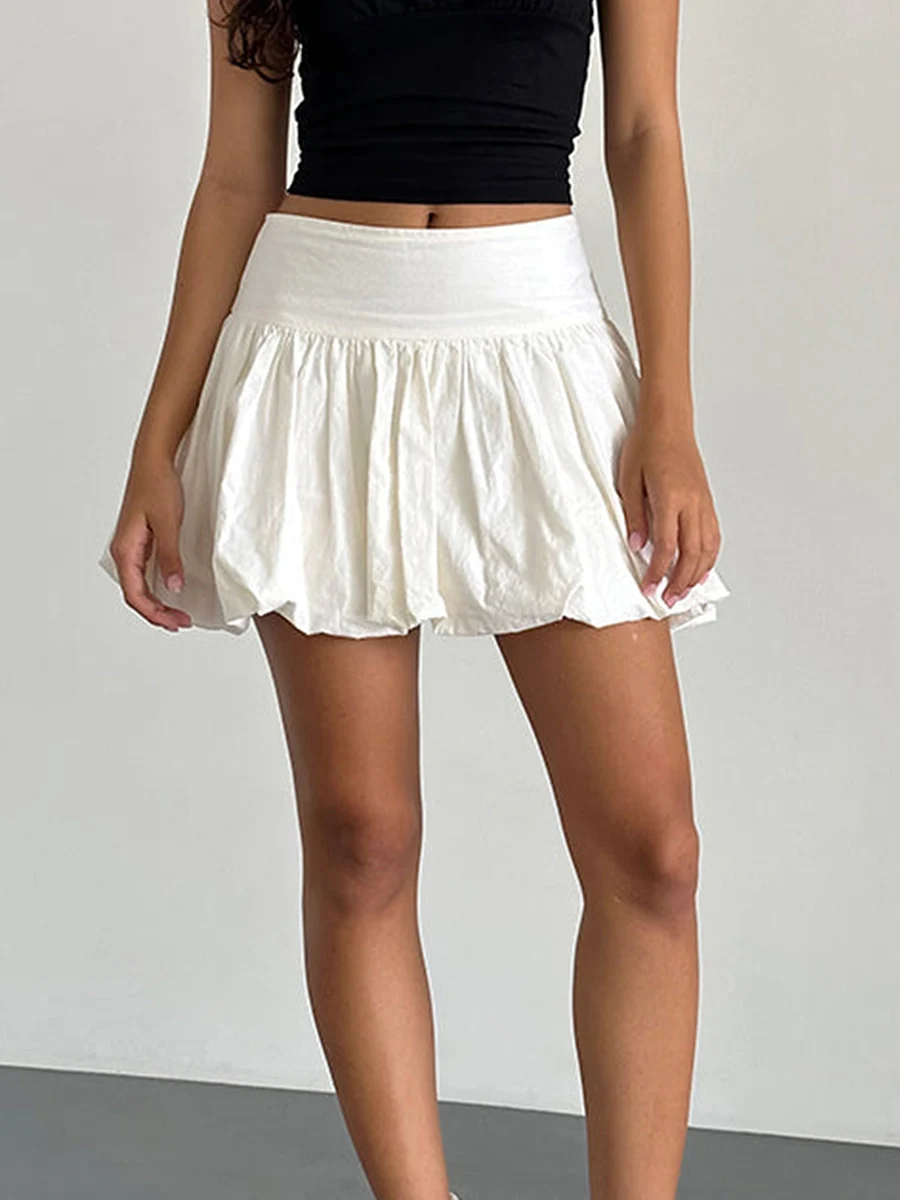 

New Fashion Womens Summer Mini Skirt Solid Color Low Rise Puffy Short A-Line Skirt For Party Skin Friendly Hot Sale S-XL