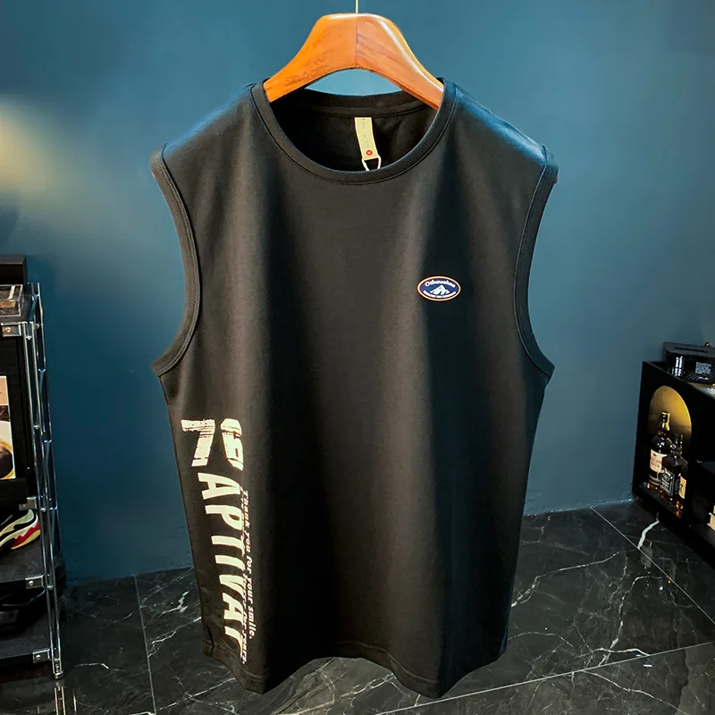 

Summer Solid Color VestTMen's Loose Printed Basketball Sports Undershirt Casual round Neck Heavy Sleeveless Top