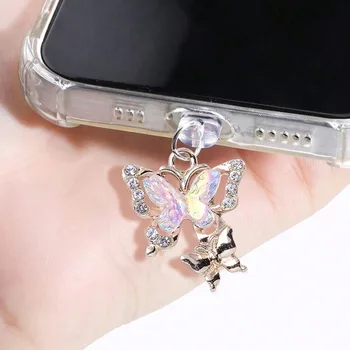 Ciondolo con tappo antipolvere per telefono cellulare Nuova farfalla con perle artificiali e diamanti Decorazione accessoria per porta iPhone Type-c 1