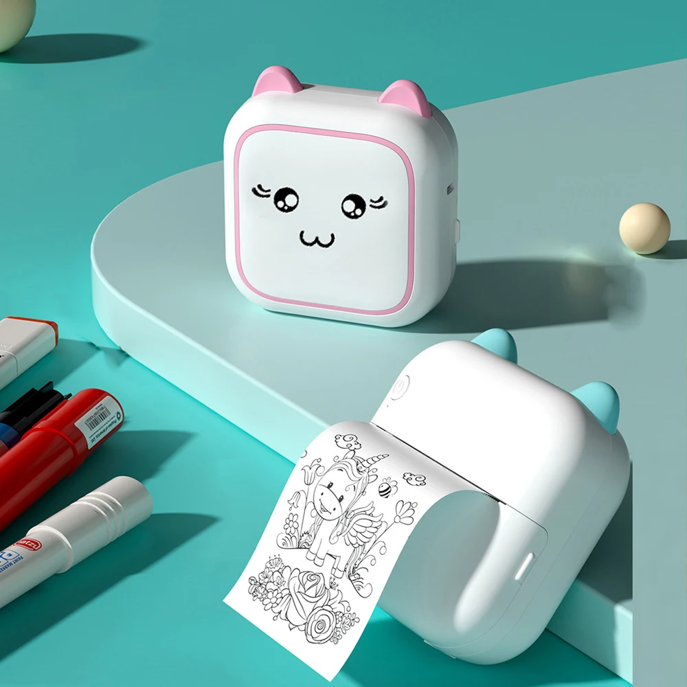 Mini Smile Printer Inkless With Thermal Paper Adhesive Photo Label Recorder Graffiti Printing Bluetooth Wirelss Maker For Home