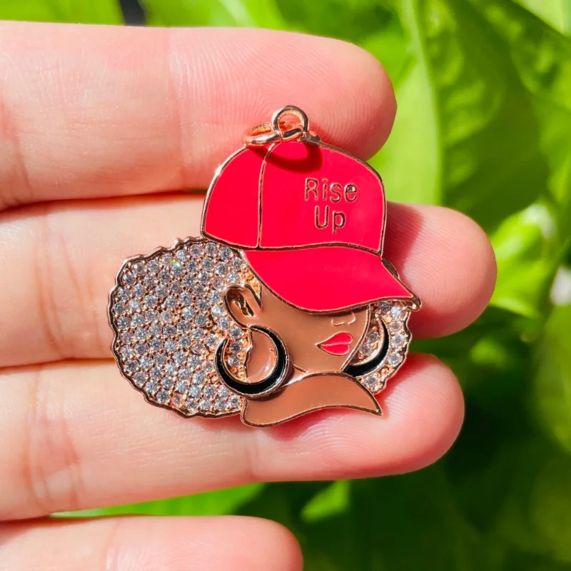 5pcs Enamel Micro Pave Rise Up Black Girl Charms for Women Bracelet Necklace Making Afro Girl Sports Pendant Jewelry Supply
