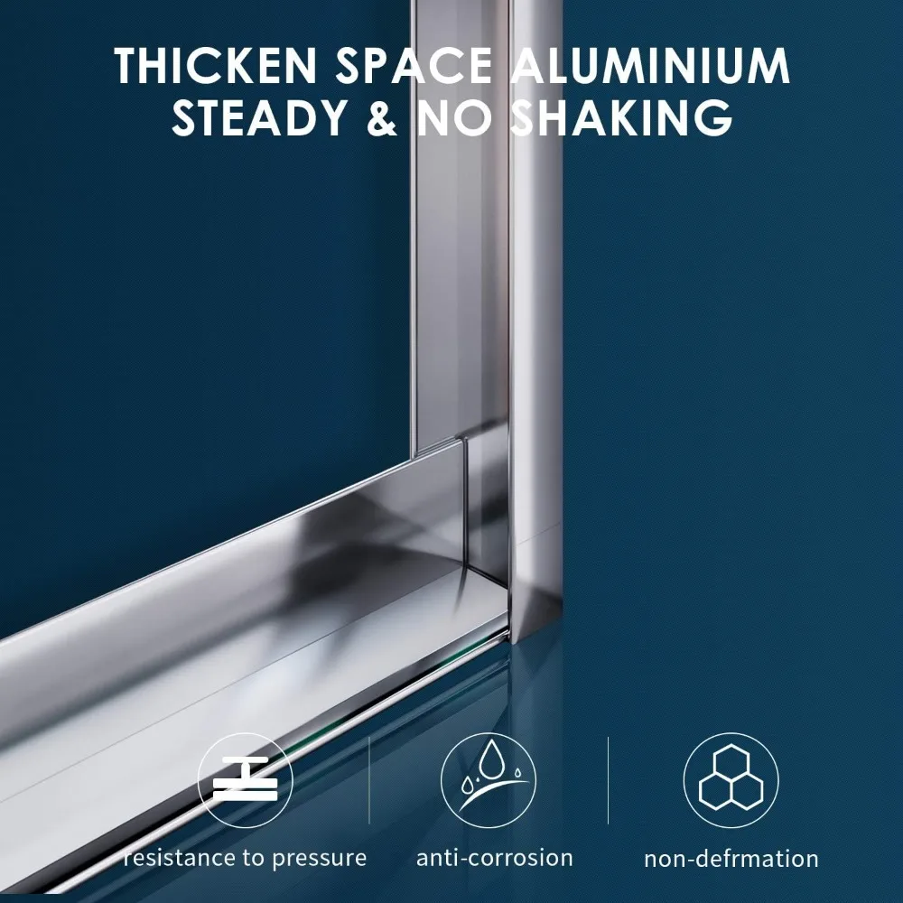 Semi-Frameless Sliding Shower Doors Shower Enclosure with 1/4" Clear Glass Bath Door Screen Chrome Finish Shower Glass Door 3