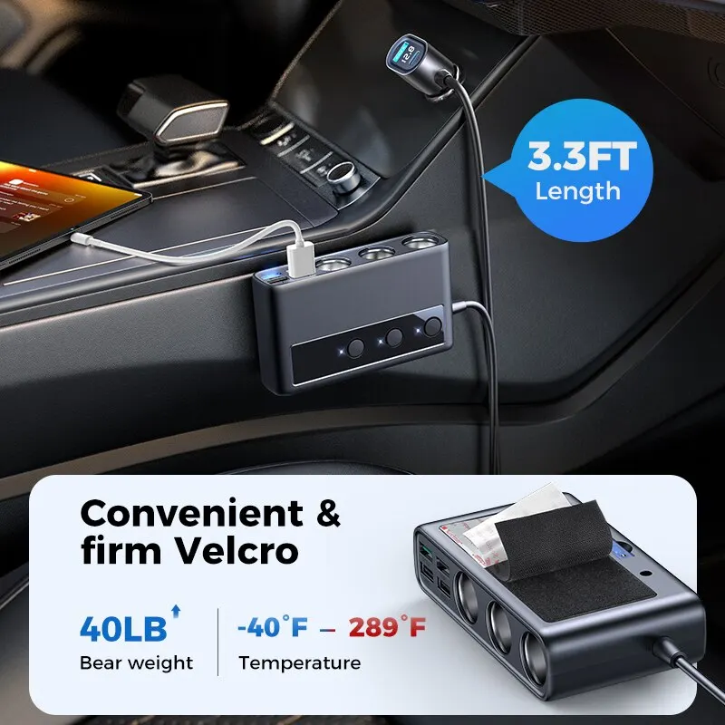 Car Charger Joyroom 154W 9 in 1 PD 3 Socket Cigarette Lighter Splitter Charge Independent Switches DC Cigarette Outlet