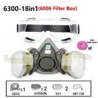 18in1 6300 Half Facepiece Reusable Respirator with 6001/6006 Filter and Safety Glasses For Painting Spraying Organic Vapor  ﻿ 1