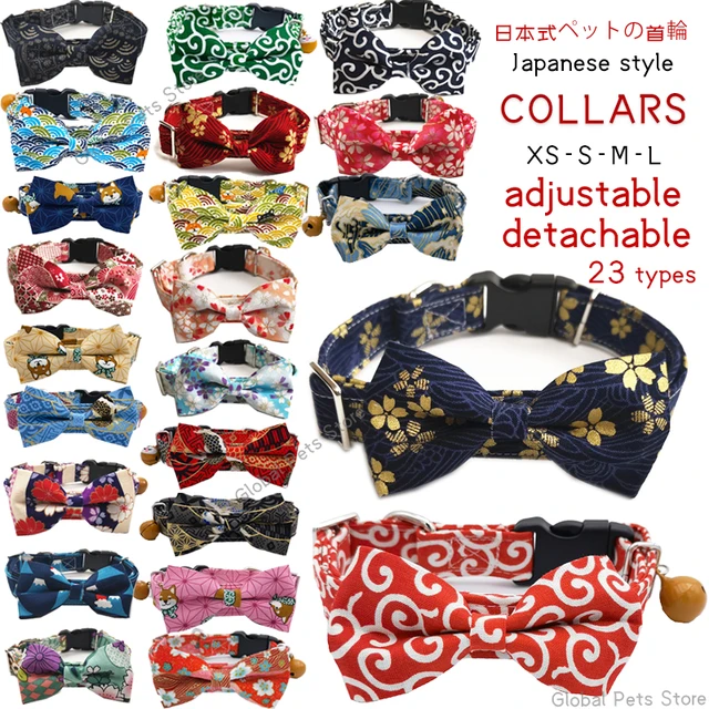 Dog Collar: Adjustable Japanese Style Pet Neckerchief with Bowknot Bell XS-L Shiba Inu Kimono Accessorie Husky Teddy Cat Bow Tie