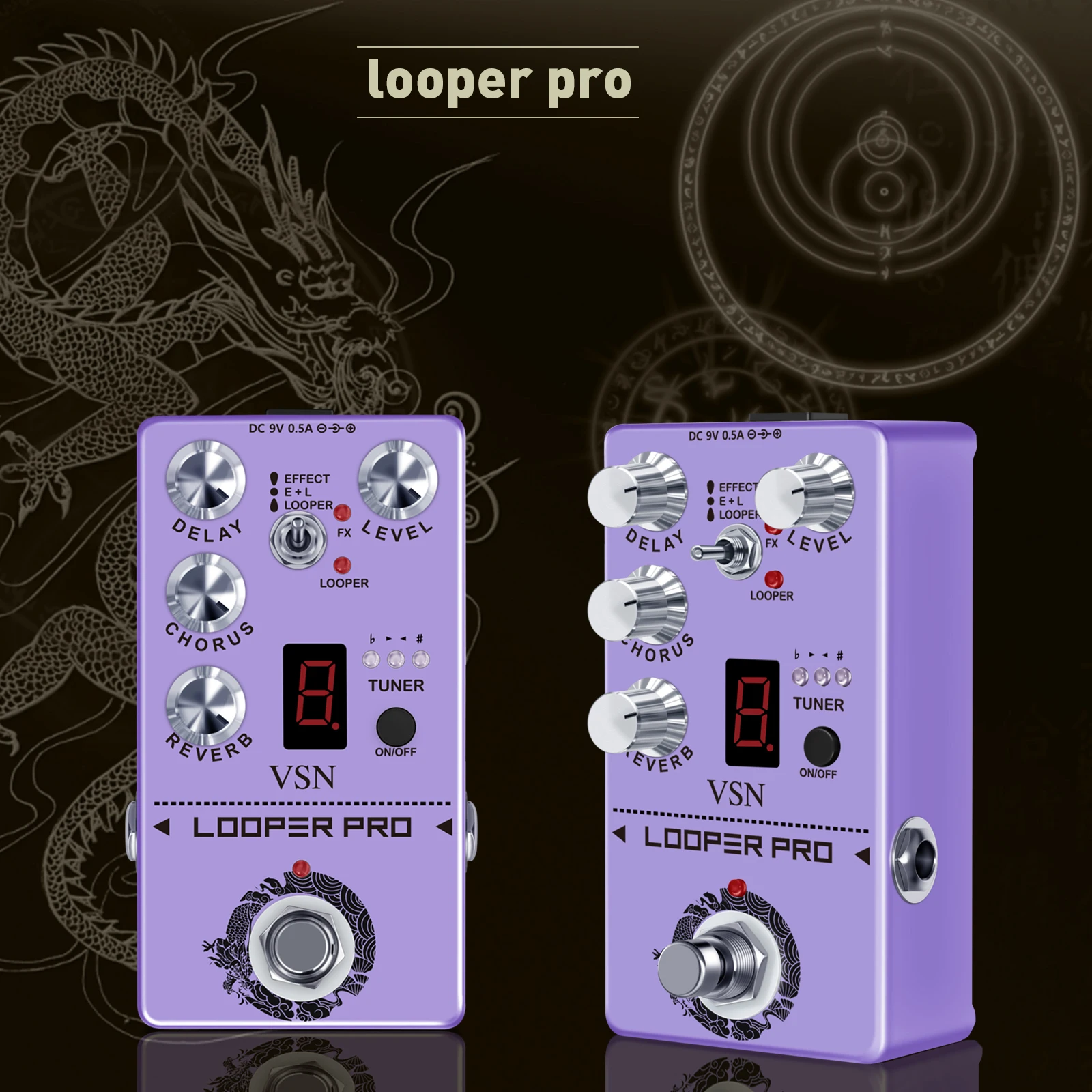 Pedal Looper Pro Rowin - 5 Efectos En 1 (Loop, Delay, Chorus, Reverb, Tuner) Para Guitarra