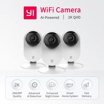 YI Pro Kit 3 pezzi Telecamera domestica 2K Sistema intelligente di sorveglianza di sicurezza IP Wi-Fi con baby monitor per visione notturna su iOS, app Android