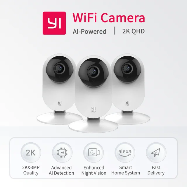 YI Pro-Caméra de surveillance intelligente IP WiFi 2K, kit de 3 pièces, système de sécurité domestique avec vision nocturne, babyphone vidéo sur application iOS et Android 1