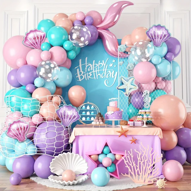 127pcs Mermaid Balloon Arch Mermaid Balloon Garland Set, Suitable for Sea Themed Mermaid Princess Birthday Party Decoration 1