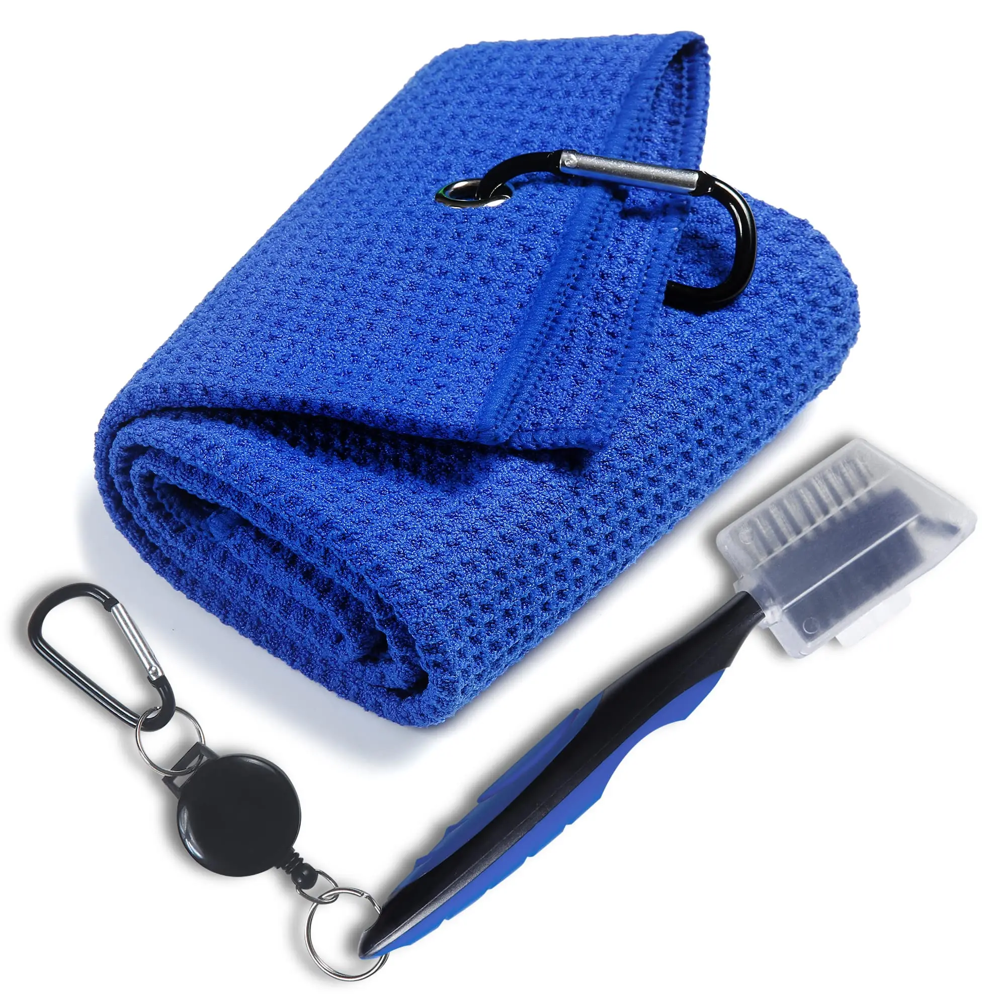 

40*60cm Golf Towels, Microfiber Waffle Pattern Tri-fold Golf Towel - Brush Tool Kit with Club Groove Cleaner, with Clip