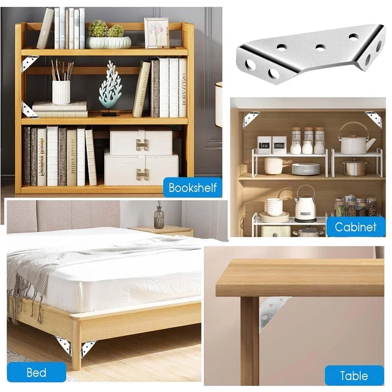 30/1set Corner Brackets Stainless Steel Furniture Angle Shelf Connector with Screws Cabinet Support Fixing Frame Corners Brace