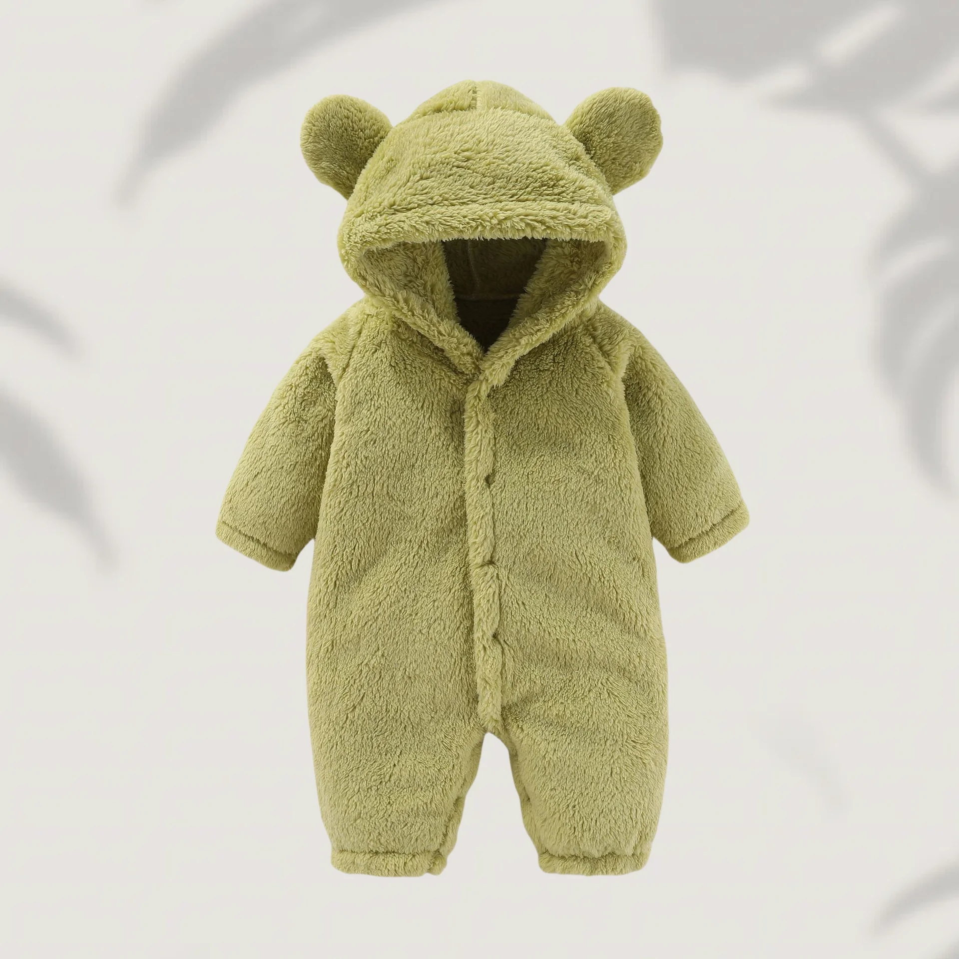 Description Picture 2 of item2025 Autumn Newborn Baby Warm Fleece Bear Ear Romper Jumpsuit Thick Cozy Multi-Color Infant Hooded Jumpsuit Baby Clothing