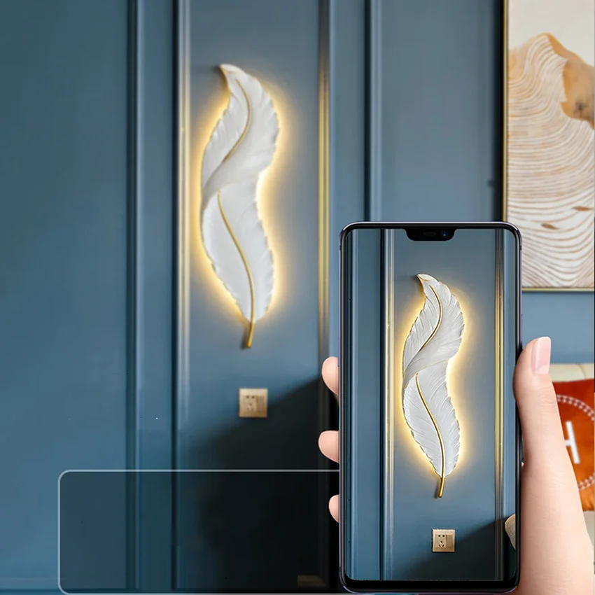 

Modern LED Wall Lamp Feather TV Backdrop Bedroom Bedside Interior Lighting Decor LED Wall Lights Aisle Corridor Room Resin Lamp