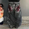 Y2K American Retro Gothic Jeans Women Trendy Embroidered Pattern Denim Trousers Men Harajuku Straight Loose Wide Leg Pants 3