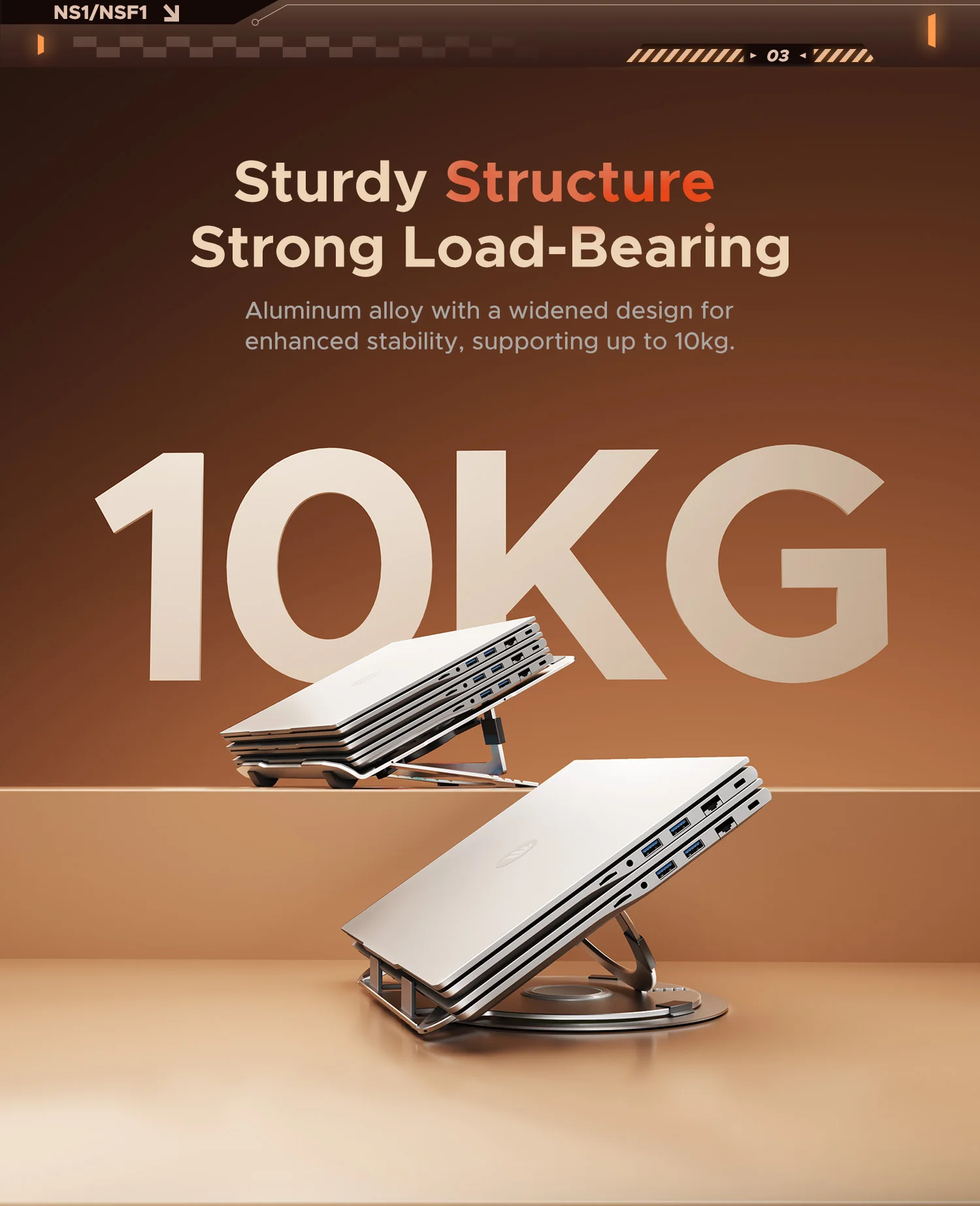 ORICO 데스크용 노트북 스탠드, 각도 조절 가능한 노트북 받침대 360 °   회전식 인체공학적 노트북 홀더 게임용 RGB(17인치 이하 모든 노트북용)