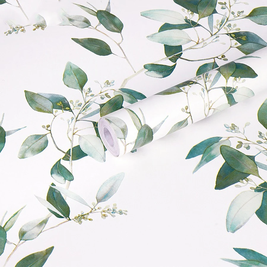 

Green Leaf Flowers Self Adhesive Wallpaper Interior Decorative Peel and Stick Wall Decor Kitchen Waterproof Furniture Sticker