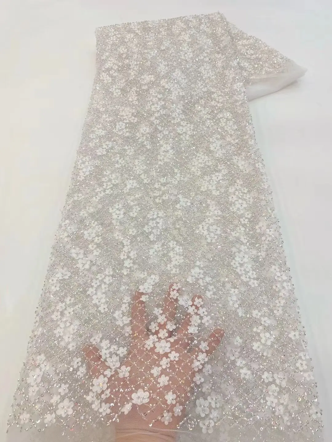 

Nigerian Tulle Lace Fabrics S-1228957 With Beads High Quality Luxury African Sequins French Tulle Lace For Party