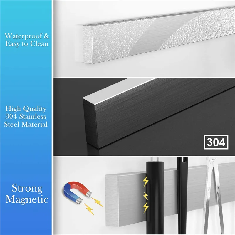 Stainless Steel Knife Stand Strip Organizer Strong Magnetic Knife Holder Wall Mount Kitchen Bar Storage Kitchen Accessories 6