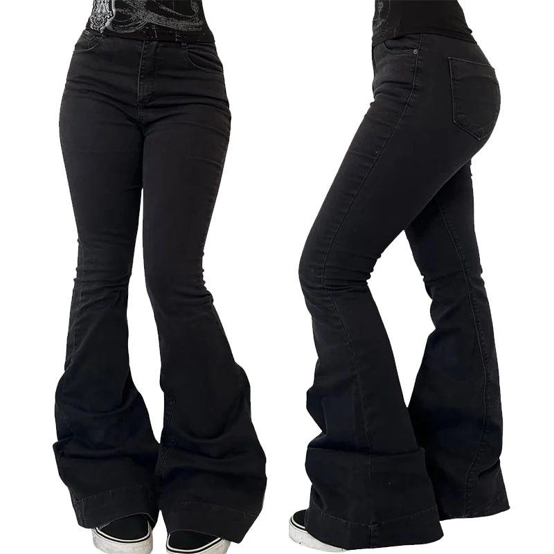 2025 Women's Concise High Waist Flared Jeans Stretchy Slim Fit Casual Chic Trendy Denim Pants Goth Harajuku Y2K Female Trousers