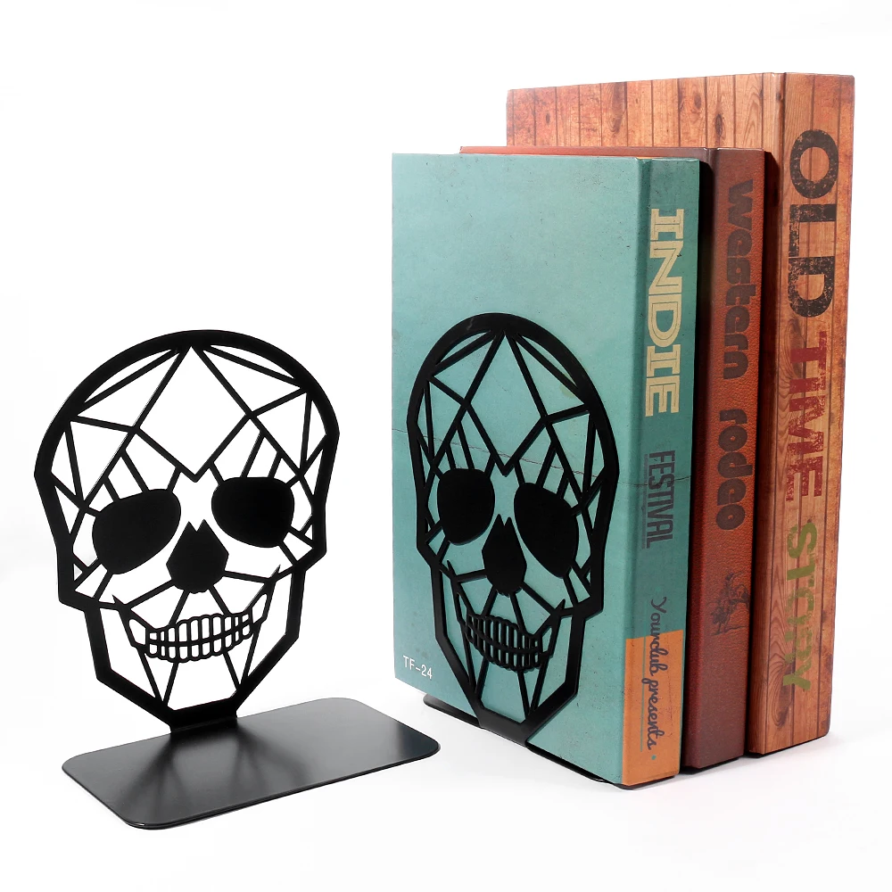 2Pcs Black White Skull Desktop Bookends Office Desktop Book Organizer Home Bookends Iron Book Ends Holder Book rack Stand Shelf 6