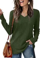 Women's knitted sweater V-neck versatile top long sleeve 2024 autumn and winter style wine red loose inner T-shirt - Image 2