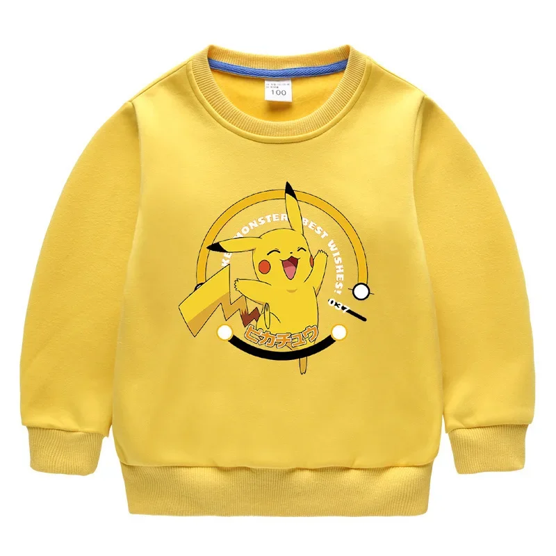 

MINISO Pikachu Children's Sweatshirt for Boys, Velvet Autumn and Winter Clothing for Babies, Thickened and Warm Bottoming