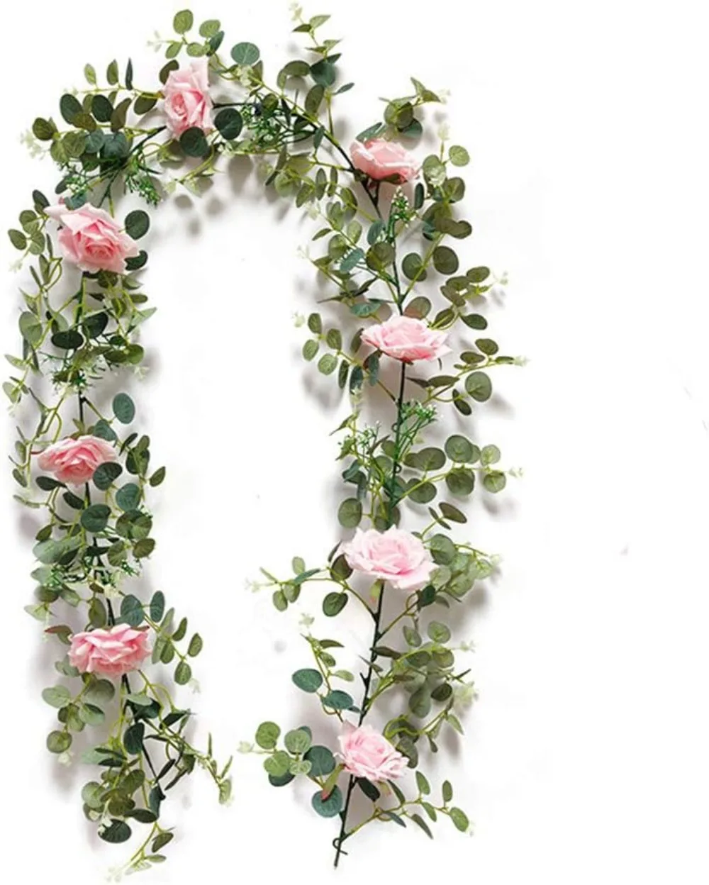 

Eucalyptus Garland with Flowers,Handmade 5.9FT Welcome Sign Wedding Decoration Ivy Artificial Flower Rose Vine Home Decor(Pink)