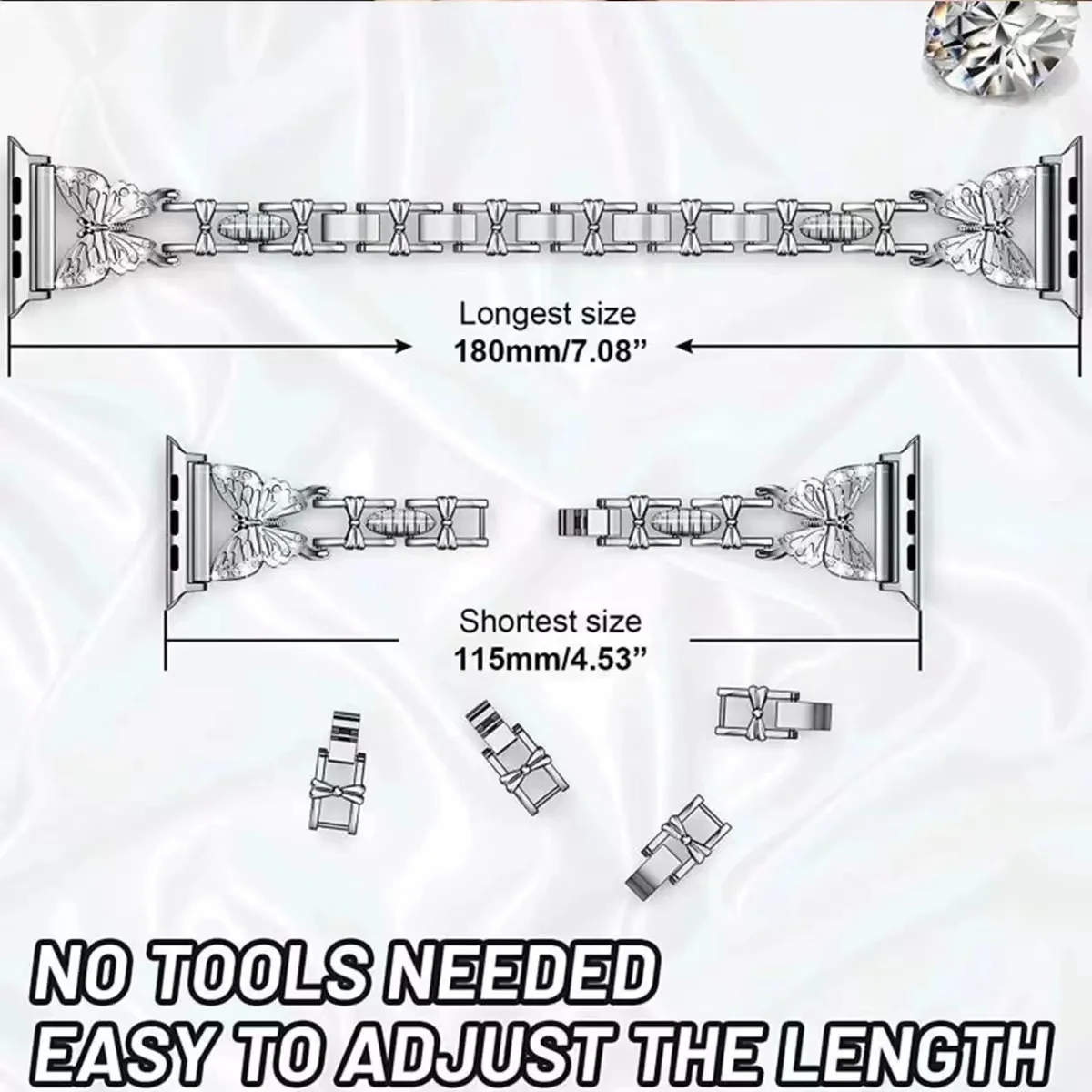 Diamond Strap For Apple Watch Band 45mm 41mm 44mm 42mm 40mm Women Metal Butterfly Style Bracelet For iWatch Ultra 8 7 6 5 4 3 SE