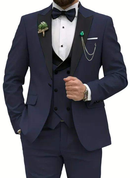 Nowy męski garnitur biznesowy trzyczęściowy oblubieniec drużba ślubny kostium suknia bankietowa Homme Trajes Elegante Para Hombres