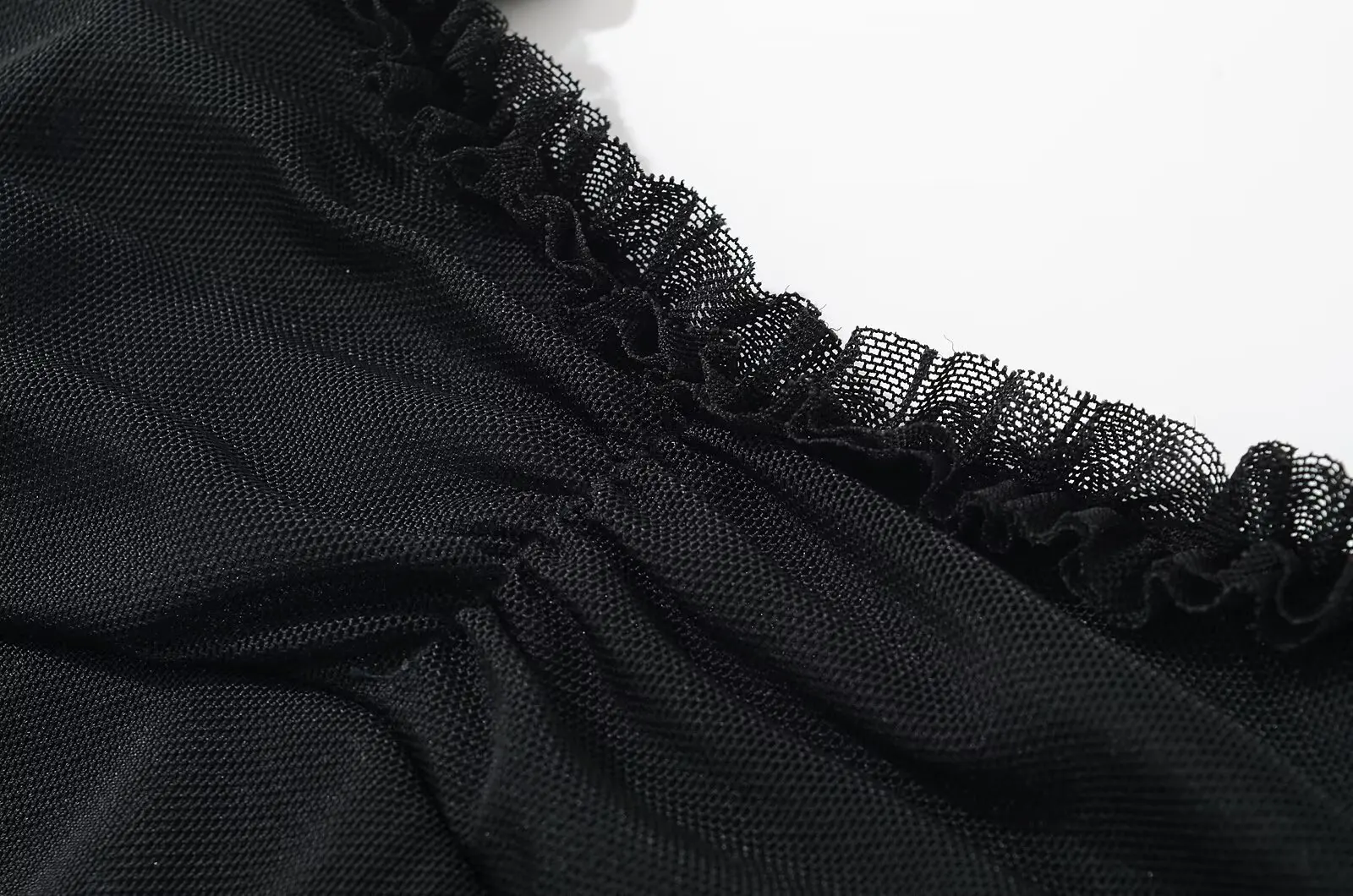 2025 Sexy Holzohren V-Ausschnitt Mesh Sling Kleid Frauen geraffte schlanke Taille Paket Hüften Rüschen unregelmäßige Schwalbenschwanz Kleider Party Robe – Detail 24