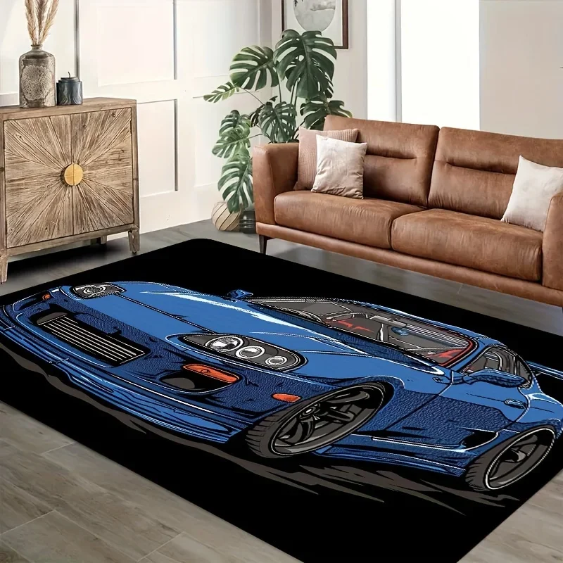 1pc Rectangle Racing Car Pattern Floor Mat For Living Room Bedroom