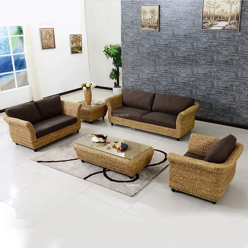 Modern Home Furniture Living Room Sofa Coffee Table Combination Leisure Rattan Outdoor Garden Sofas Retro Homestay Sofa Chair L